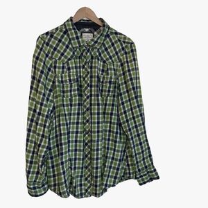 2YK PLUS Old Navy green and blue plaid long-sleeve western snap shirt Size XXL